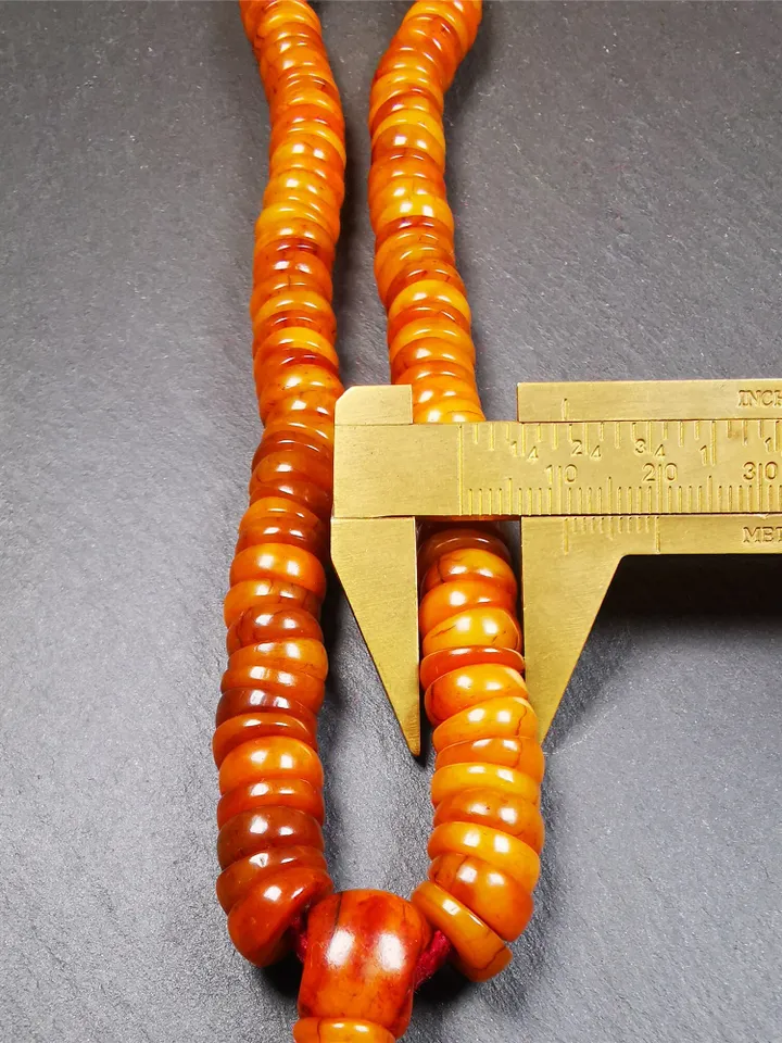 Gandhanra Original Wave Shape Tibetan Yak Bone Mala Beads Necklace, Hand-carved Tibetan Prayer Beads for Meditation