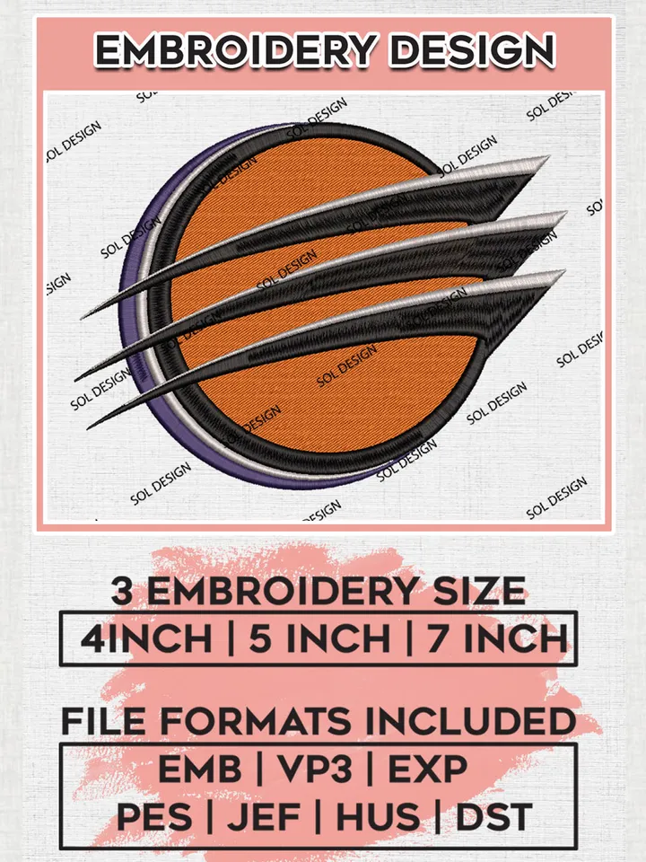 WNBA Phoenix Mercury Basketball Team Logo Embroidery Files, WNBA Phoenix Mercury Team Embroidery Designs, WNBA Basketball Teams, 3 sizes, Machine embroidery designs, Digital Download