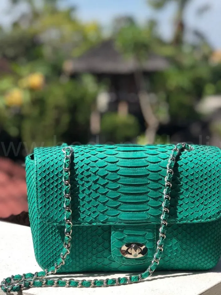 Genuine python skin maxi crossbody turquise bag, summer big chain crossbody, elegant classy crossbody bag genuine leather summer | snakeskin