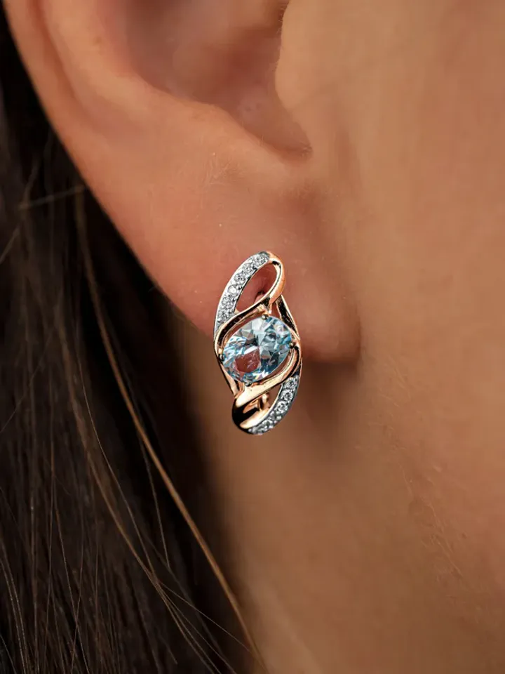 Earrings jewelry Silver gold plated 925 assay value with aquamarine