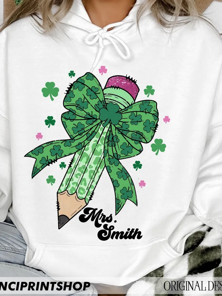 Teacher St Patrick's Coquette Bow Pencil Png, St. Patrick's Day png, Teacher Gift Png, St. Patrick's Teacher png, Teacher png, Leopard print