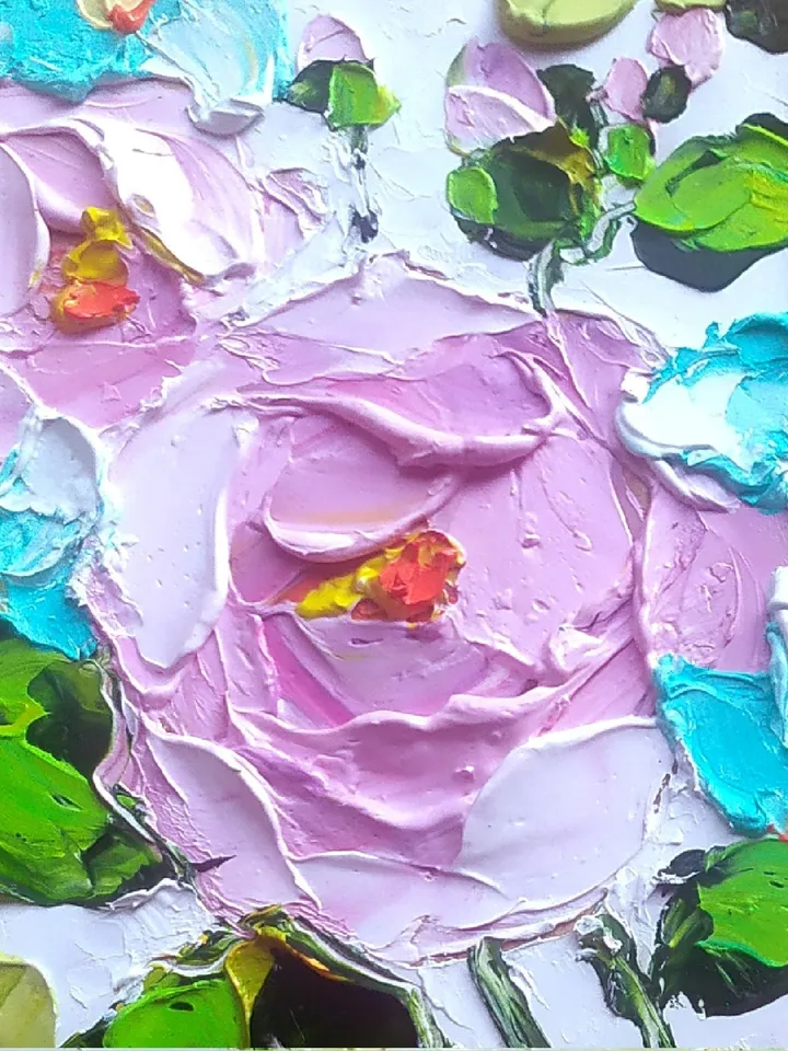 Peony Painting Flowers Original Art Pink Peonies Impasto Oil Painting Small Hydrangea Wall Art 4 by 4 in by ArtProkopaloSv