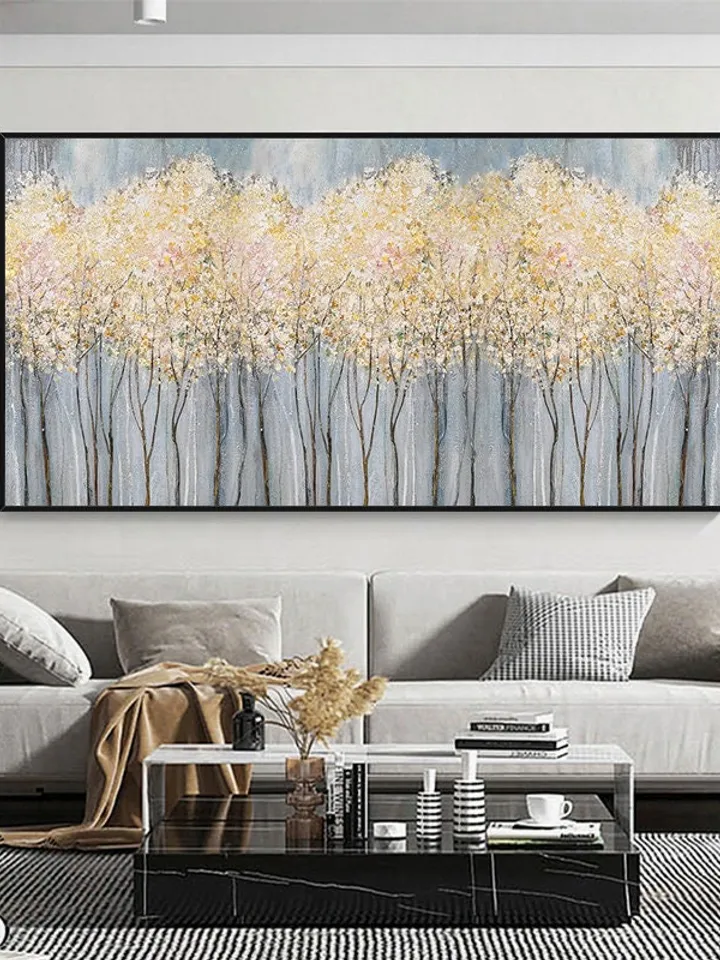 Original Flower Oil Painting On Canvas Abstract Blooming Pink Flowers Painting Large Wall Art Landscape Acrylic Art Living Room Wall Decor