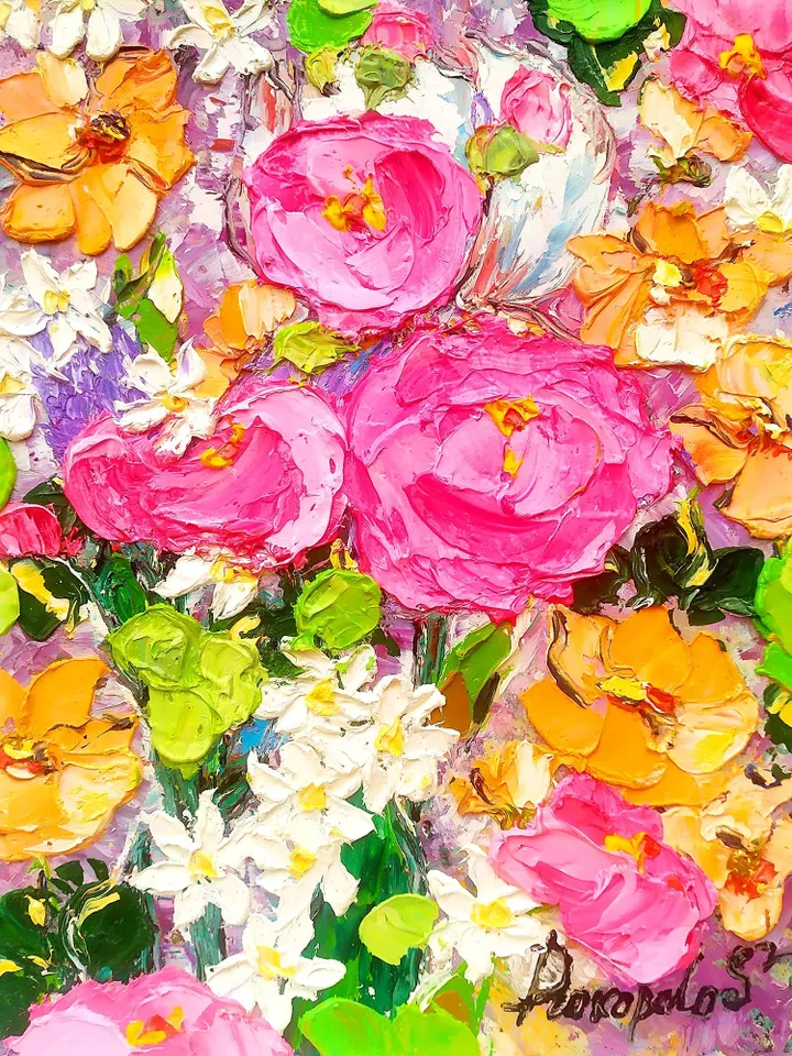 Pink Rose Flowers Painting Floral Original Fine Art Blossoms Flower Impasto Oil Painting 10&quot; by 8&quot; by ArtProkopaloSv