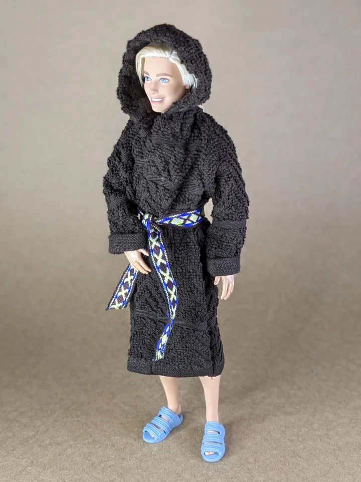Brown terry bathrobe with a hood for 12 inch fashion male doll