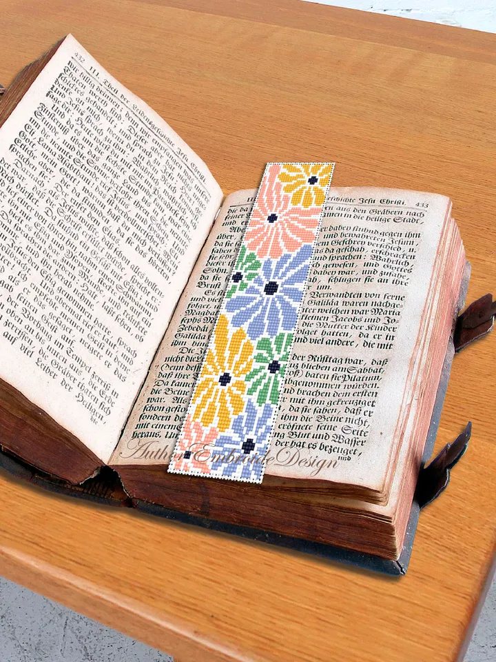 Abstract flowers bookmark cross stitch pattern PDF download Boho flowers cross stitch chart, Modern bookmark pattern digital PDF #B302