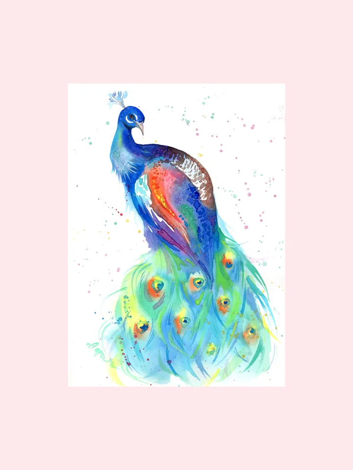 Peacock original watercolor, birds painting, wall decor, 7x10 in art for bird lovers by Anne Gorywine