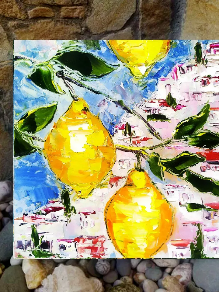 Italy Painting Original Art Coastal Painting Seascape Painting Sorrento Abstract Italy Painting Art Impasto Oil Painting by ArtProkopaloSv