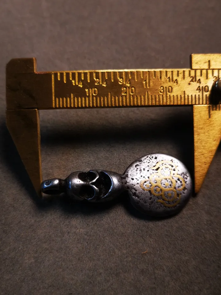 Gandhanra Handmade Buddhist Amulet,Skull Sītavana and Flame Pendant,Cold Iron inlaid Copper