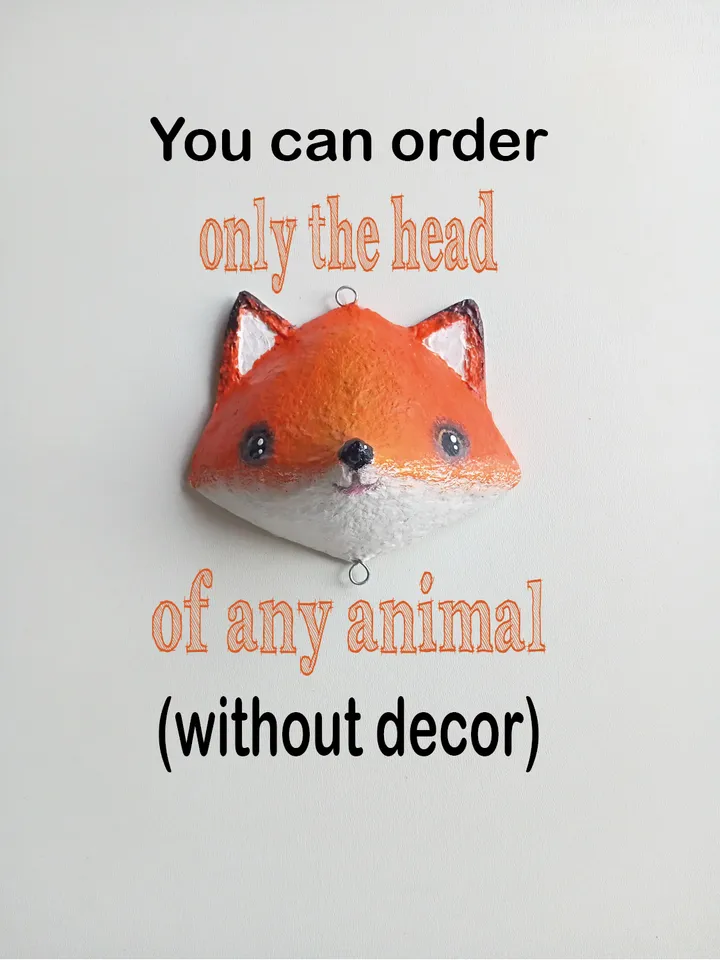 Custom fox head paper mache wall mount/Personalized faux taxidermy paper mache animals head/Cute animals head sculpture wall hanging
