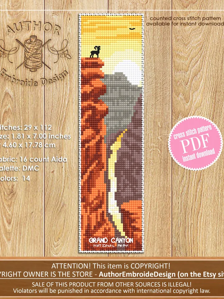 National park bookmark cross stitch pattern PDF download Nature cross stitch chart, Digital bookmark pattern PDF, Grand canyon, Rocks #B169