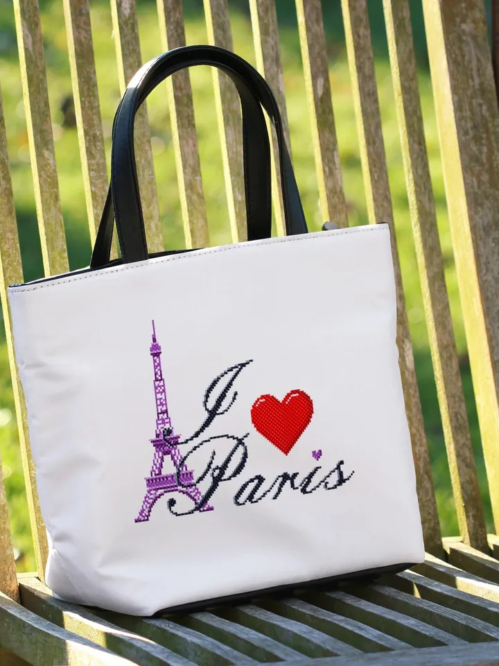I love Paris cross stitch pattern download PDF Eiffel tower cross stitch chart, Easy beginner embroidery PDF, Paris decor, Heart Paris #E16