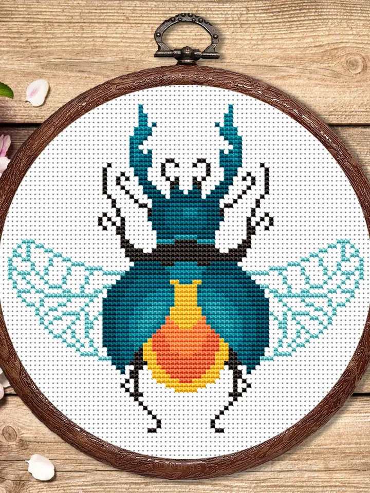 The Beetle Cross Stitch Pattern, Summer Cross Stitch, Embroidery Beetle, Insect Cross Stitch Pattern, Modern Cross Stitch Pattern #anm010