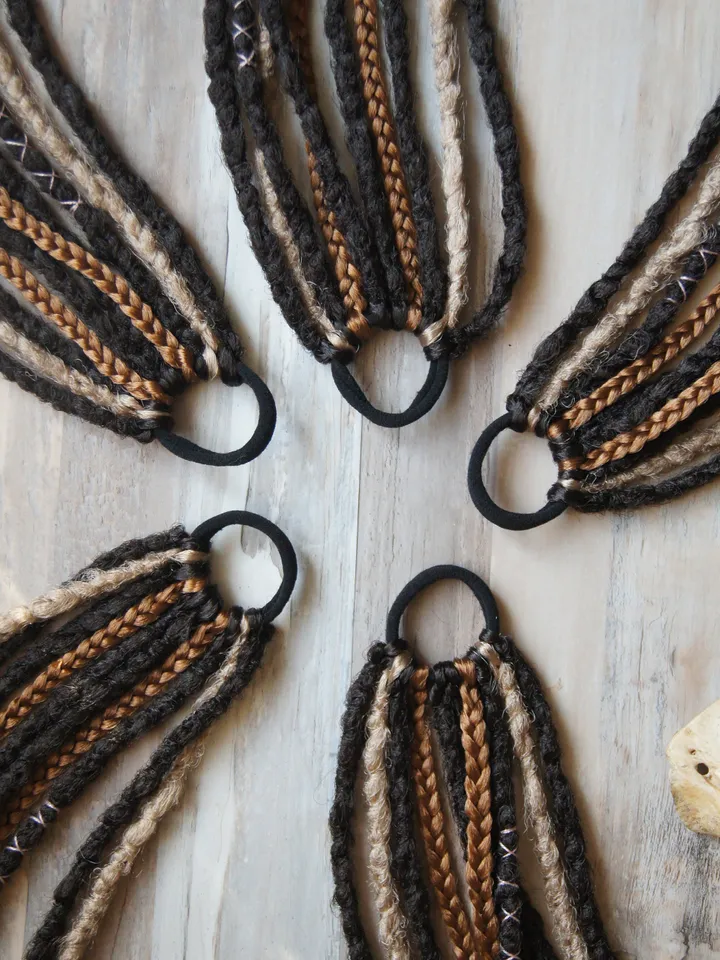 Dreads on hairband Ponytail Crochet brown blonde ginger synthetic dreadlock extensions with braids Boho earthy forest hair 24 inches