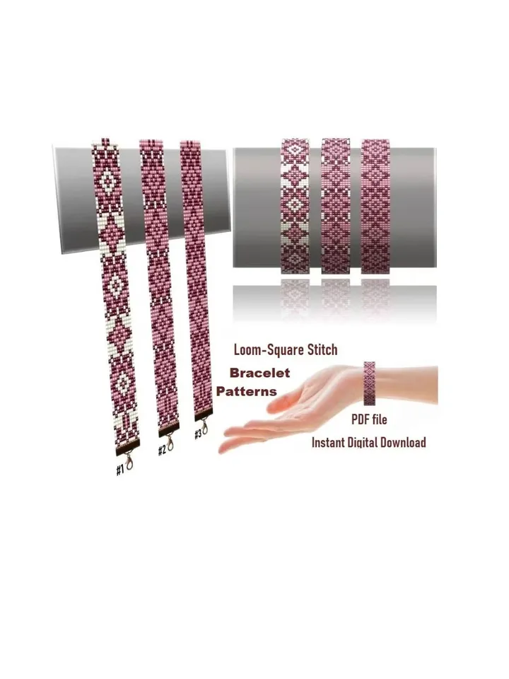 Cuff Bracelet patterns in Loom-Square Stitch technique for Miyuki Delicas & Preciosa. Seed beads Pattern. Instant Download.