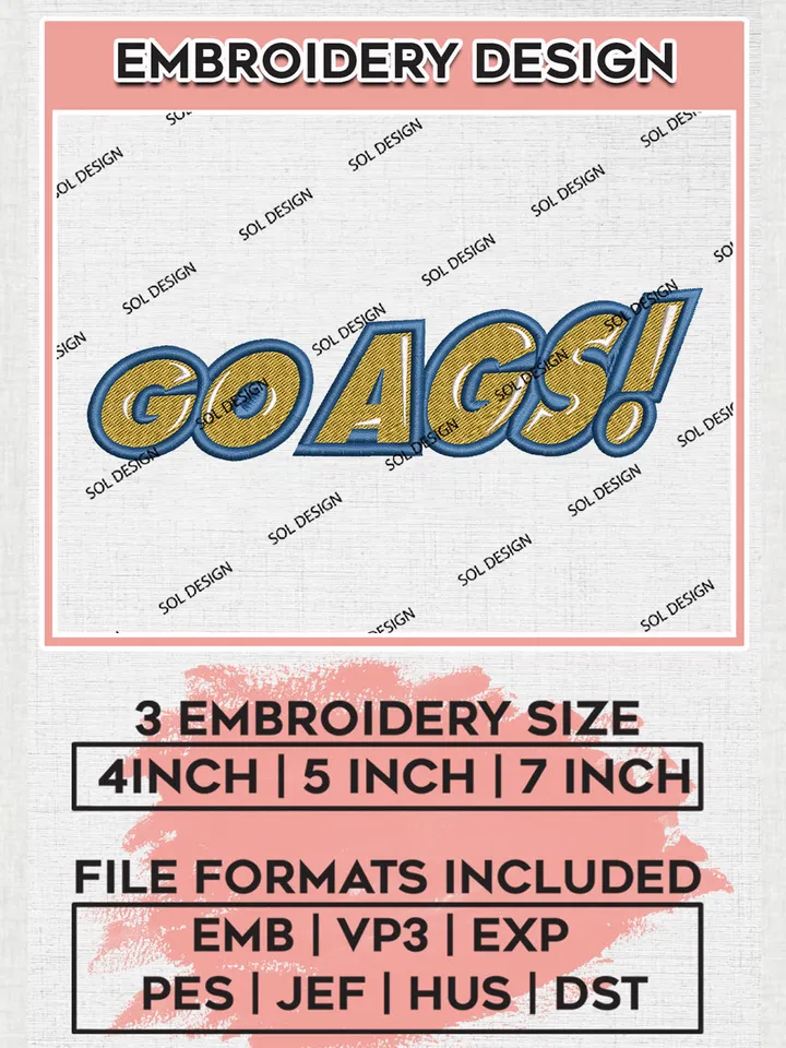 UC Davis Aggies NCAA Go Ags Football Team Logo Embroidery Design Files, NCAA UC Davis Aggies Machine Embroidery, NCAA Teams, Game Day, 3 sizes, NCAA Machine embroidery designs, Digital Download