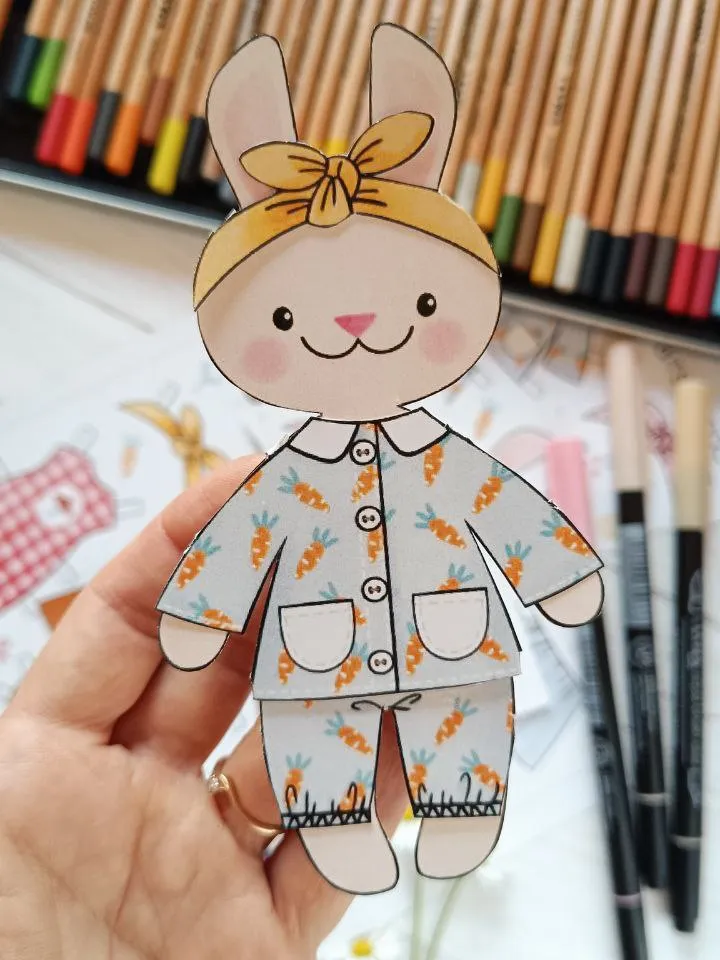 Printable Paper Bunny Doll Template, Dress Up Cut Out Doll, Busy Book Activities, Vintage Inspired Paper Doll, Nostalgic Craft Activities, Easter Bunny