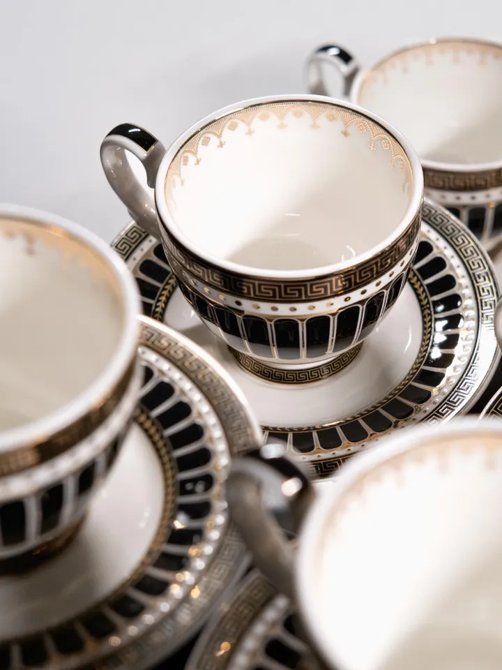 14K Genuine Gold Powder Porcelain Tea Cups And Saucers | Tea Cups Saucers Set | Gold Porcelain Set | Elegant Teaware | Gift For Tea Lovers