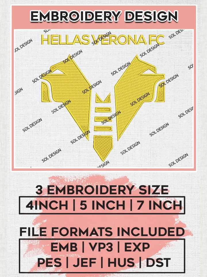 Hellas Verona Logo Embroidery Design, Serie A Embroidery files, Serie A Hellas Verona Teams, Football, Digital Download