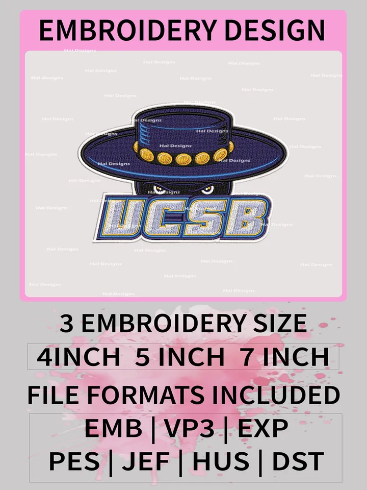 NCAA UC Santa Barbara Gauchos Embroidery File, 3 Sizes, 6 Formats, NCAA Machine Embroidery Design, NCAA Logo, NCAA Teams