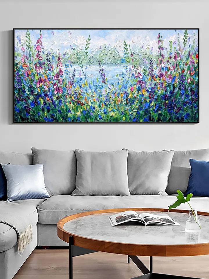 Original Oil Painting On Canvas, Abstract Modern Colorful Flower Painting, Large Wall Art, Boho Wall Décor, Home Decor, Bedroom Wall Decor