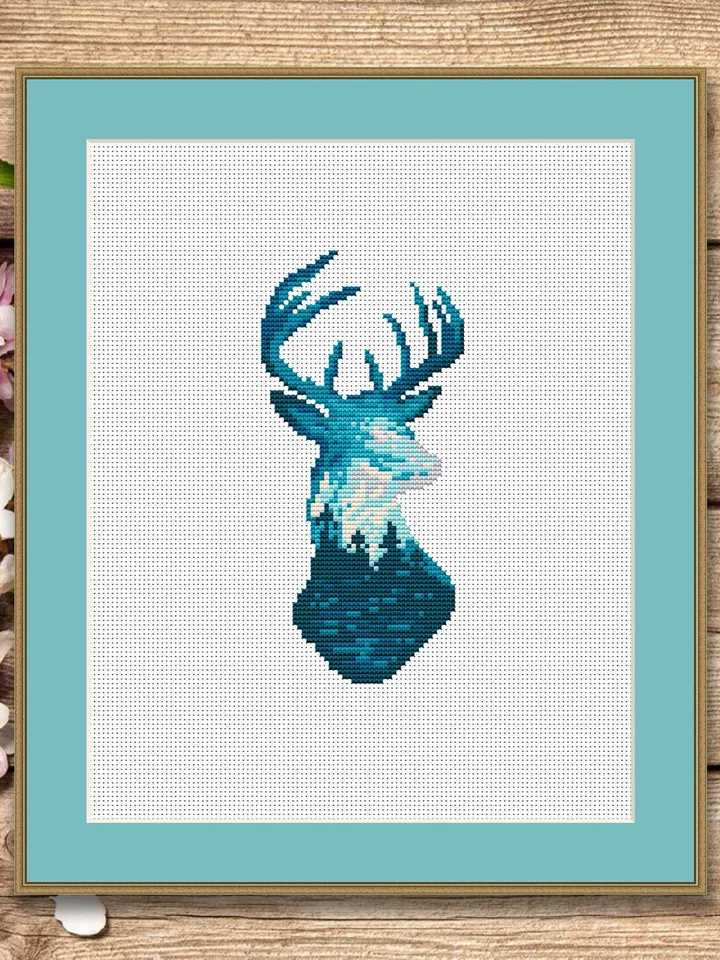 Deer Cross Stitch Pattern, Animal Cross Stitch, Embroidery Deer, Watercolor Deer Silhouette Cross Stitch, Modern Cross Stitch #anm019