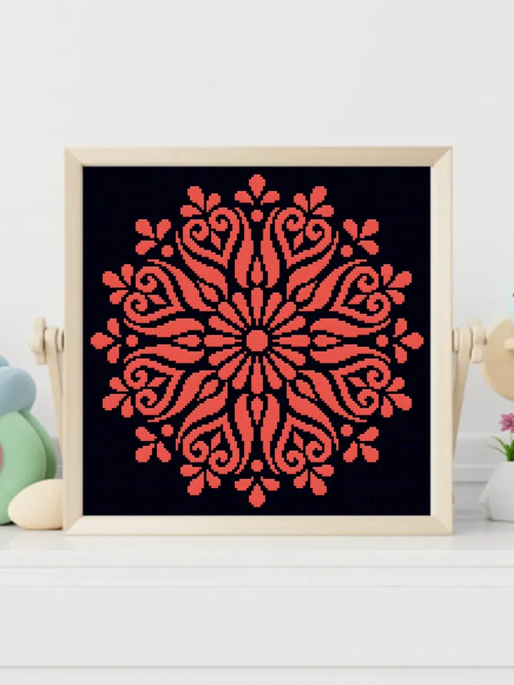 Flower mandala cross stitch pattern download PDF Mandala pattern digital, Monochrome cross stitch chart, Mandala ornament embroidery #M120