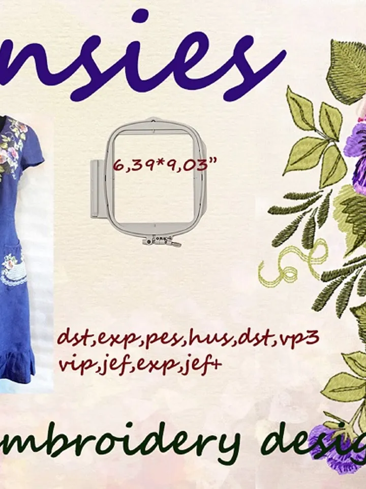 Pansies full 8x10  Embroidery Design
