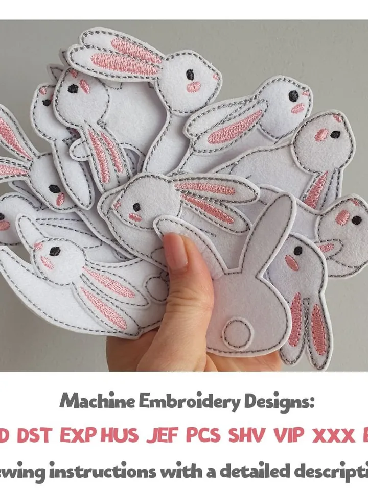 ITH Easter Bunnies Embroidery Design Set, Felt Rabbit Collection for Decor Pattern, 5x7 Hoop Digital File