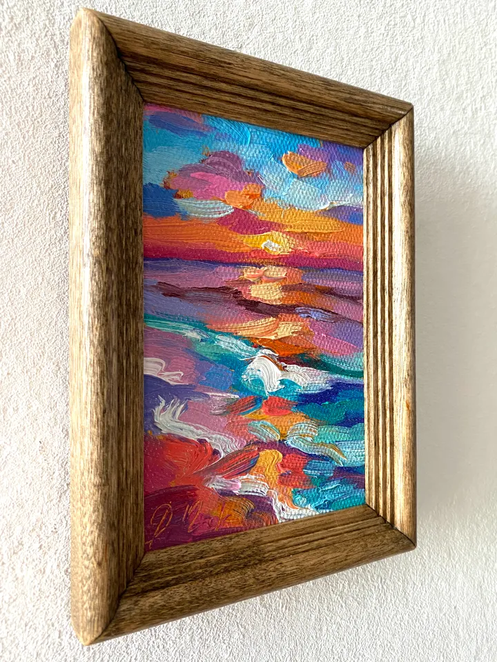 Seascape Oil Painting Original Sea Landscape Painting Impasto Small Artwork Ocean Coastal Wall Art