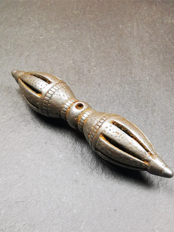 Gandhanra Vintage Nine-pronged Vajra Dorje,Tibetan Buddhism (Vajrayana) Ritual Implement,Made of Cold Iron,30 Years Old
