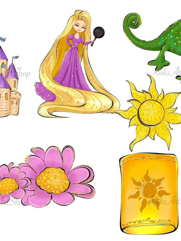 Tangled Princess PNG clipart, Tower princess, Blondie princess, Long hair princess, Chameleon fairy png clipart