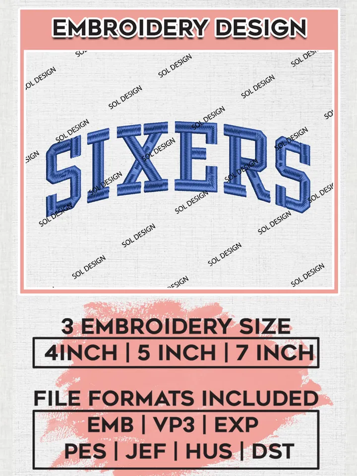 Sixers NBA Philadelphia 76ers Team Logo Embroidery Designs, NBA Philadelphia 76ers Team Logo Embroidery, Basketball Team Logo Embroidery Files, NBA Logo, 3 sizes, Machine embroidery Files, Digital Download