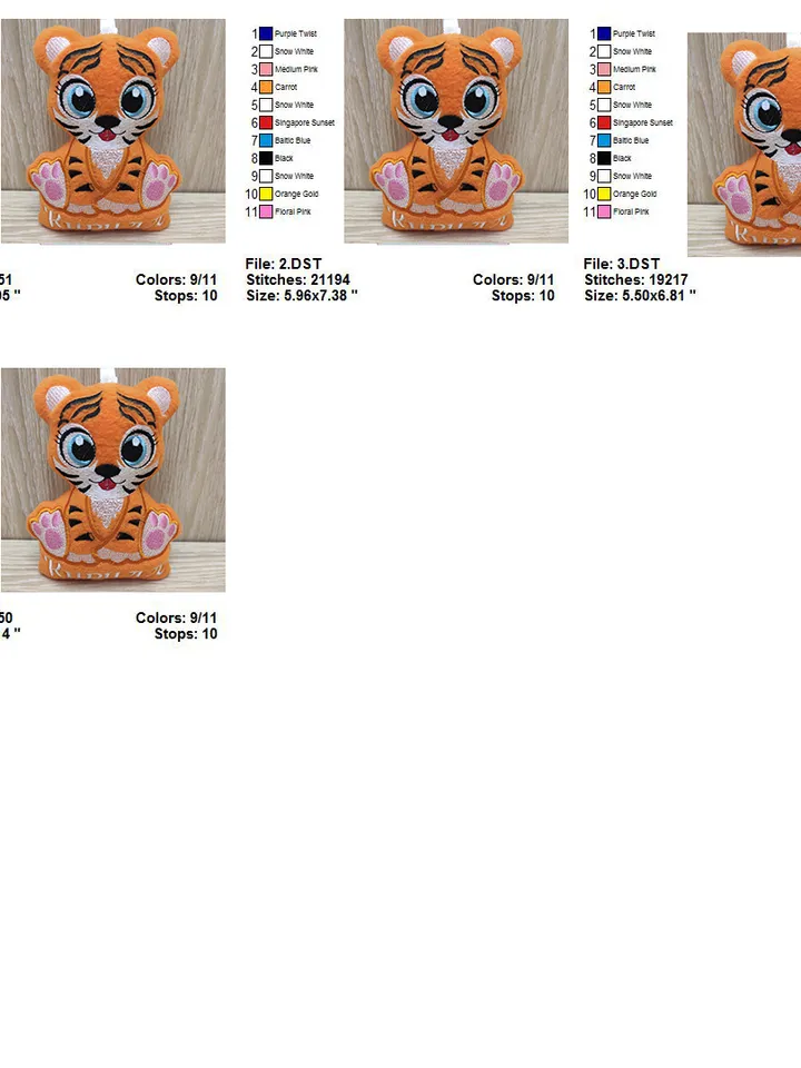 Tiger cub toy Stuffed ITH Pattern Machine embroidery design Tiger cub toy Stuffed in The Hoop Machine embroidery design