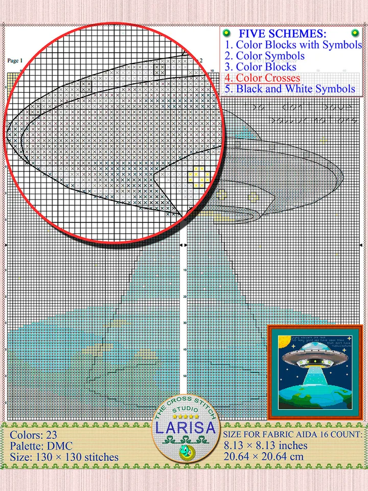 Flying Saucer Cross Stitch Pattern | Flying Disc | UFO