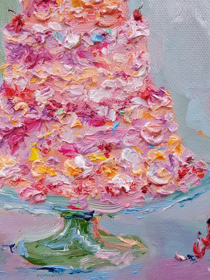 Oil painting on canvas 20x20cm (8x8 inches) "Birthday Cake"