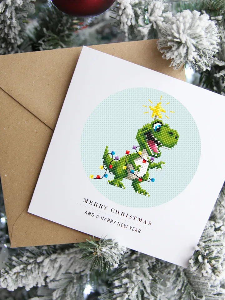 Funny dinosaur christmas cross stitch pattern PDF download, Set of 10 small dinosaur cross stitch chart, Cute dino pattern digital PDF #N120