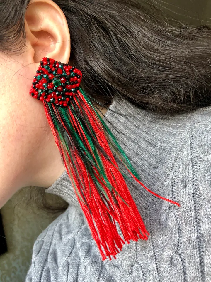 Feather and Crystal Earrings