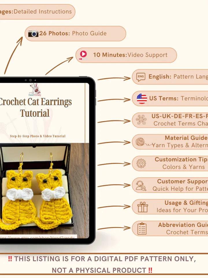 Crochet Cat Earrings Tutorial - Easy Handmade Micro Crochet Jewelry - Unique Present for Cat Lovers and DIY Enthusiasts
