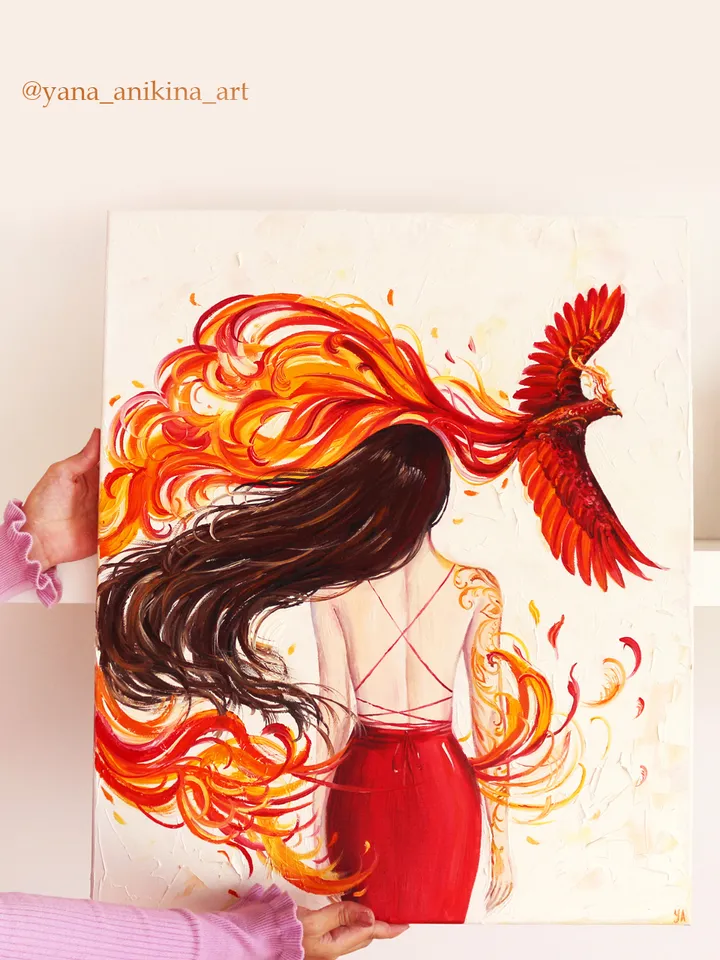 Phoenix Oil Painting on Canvas Phoenix Art Original Phoenix and Woman Artwork Handmade
