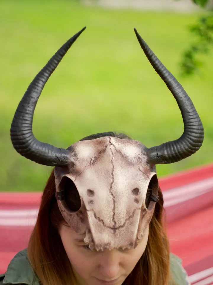 Ram Skull Helmet with Horns, tribal headpiece, skull helmet, Viking skull Mask