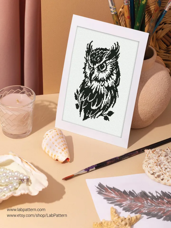 Owl silhouette Cross stitch pattern, Wild Bird, Nature, beginner counted, gift DIY, embroidery, instant PDF, Digital PDF