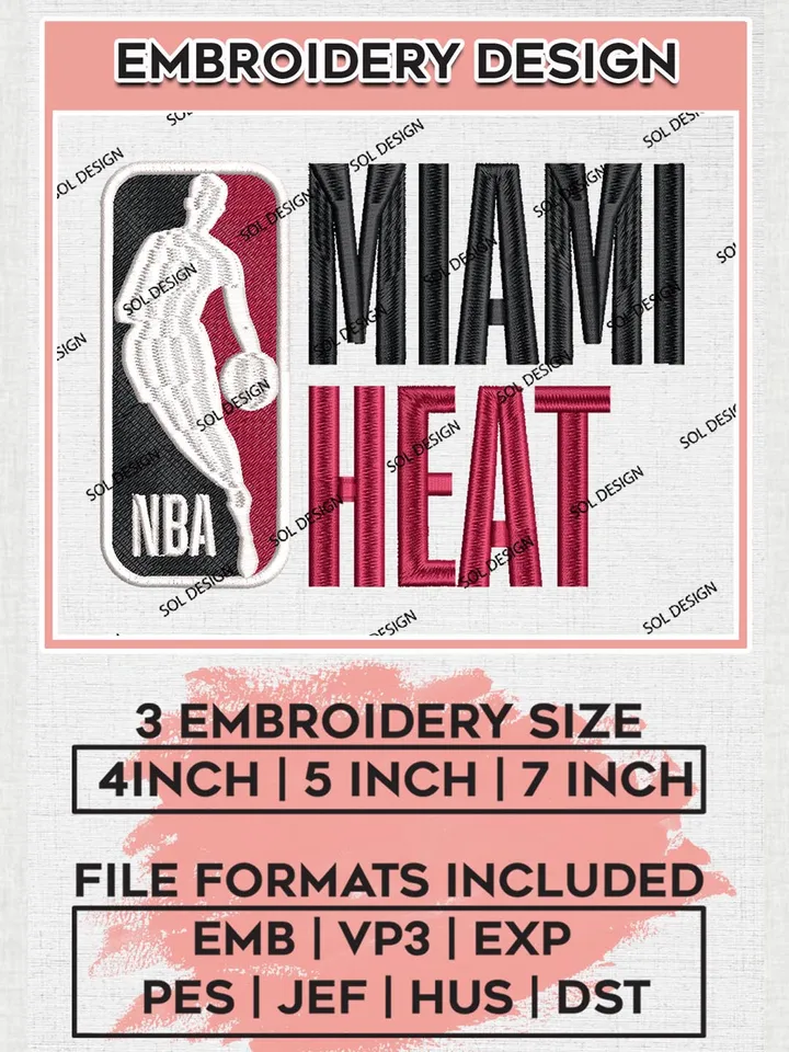 Miami Heat Embroidery Design Files, NBA Embroidery Files, NBA Miami Heat Machine Embroidery Design, Digital Download
