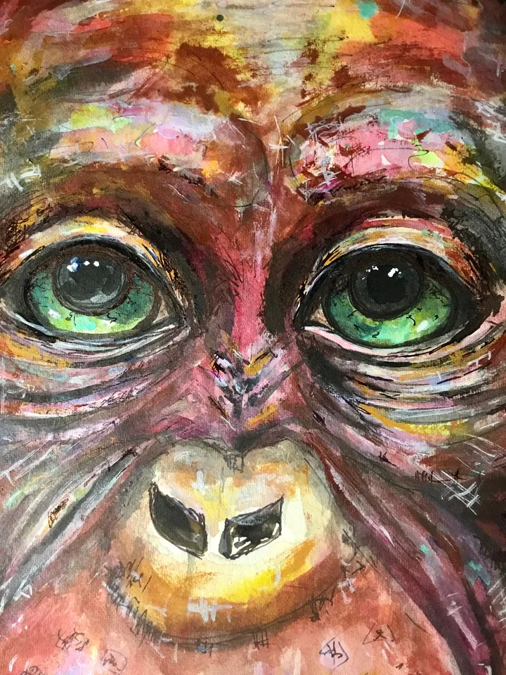 Funny Monkey original painting,watercolour mix media fantasy painting ,chimpanzee painting,animals original artwork,monkey wall art