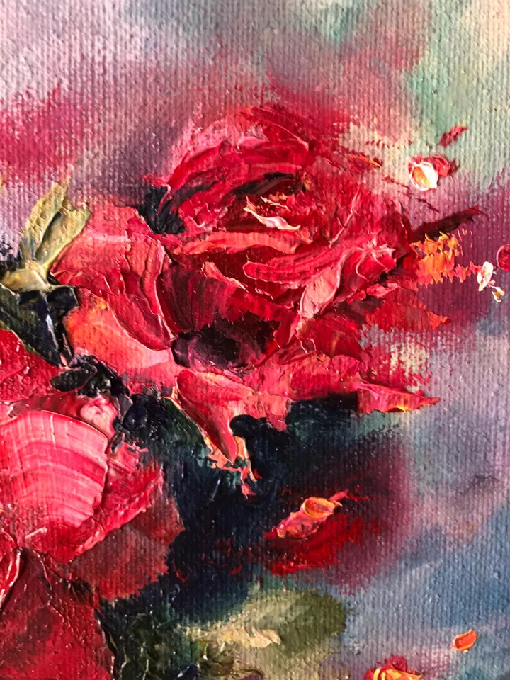 Roses Original Painting Red Floral Wall Art Roses Painting Flowers Still life