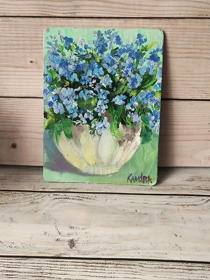 Bluebonnet Original Art Forget me nots Oil Painting Floral Artwork