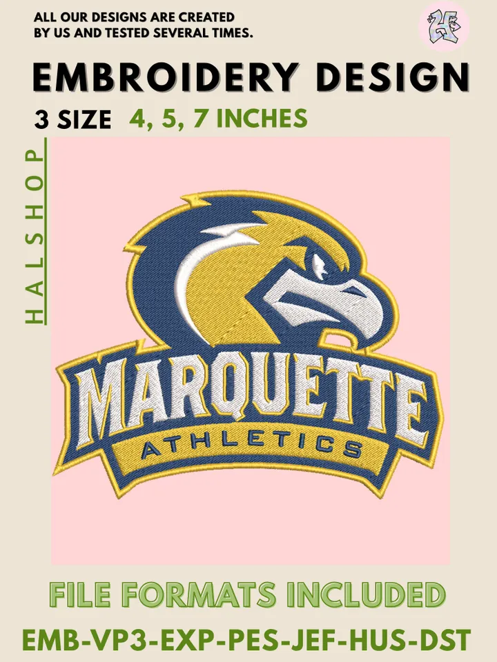 Marquette Golden Eagles NCAA Round Logo Embroidery Files, College Team Machine Embroidery Design, Digital Download