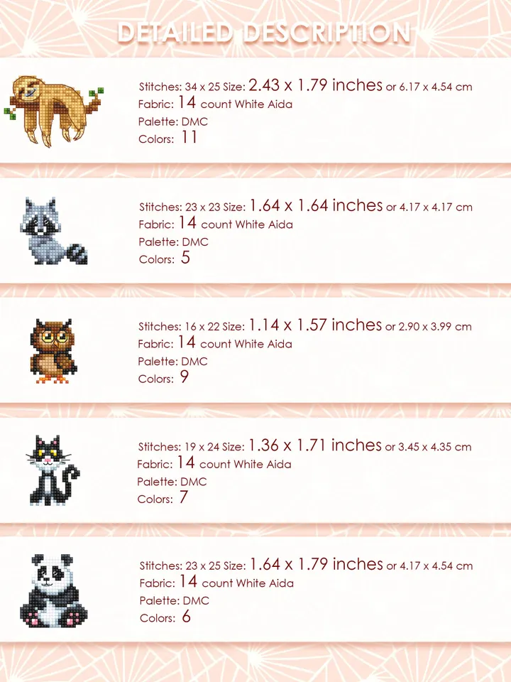 Mini animal cross stitch pattern PDF download Set of 15 animals cross stitch chart, Small animal pattern digital PDF, Beginner xstitch #K50