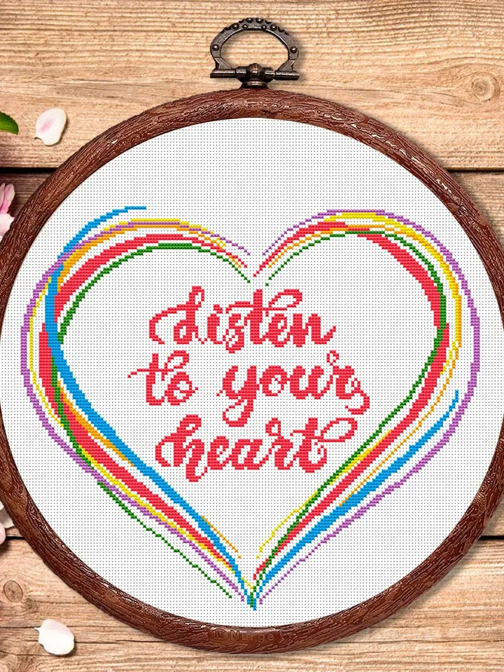 Listen To Your Heart Cross Stitch Pattern, Love Cross Stitch Pattern, Embroidery Heart, Love xStitch, Home Pattern, Love Pattern #vl006