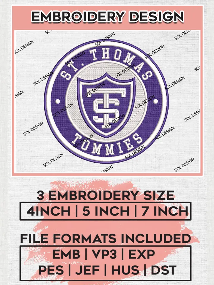 NCAA St Thomas Minnesota Tommies Round Logo Embroidery, NCAA St Thomas Minnesota Tommies Logo Embroidery files, NCAA Teams, Machine embroidery designs, Digital Download